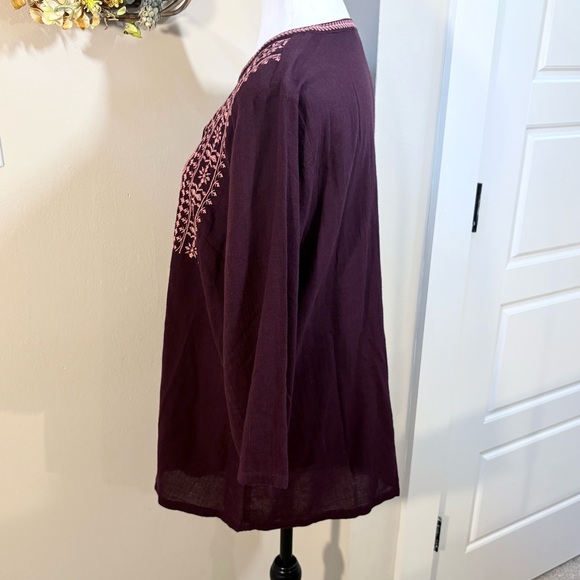 PURE J JILL Embroidered 100% Cotton V-Neck  Tunic in Berry-Inspired Açaí Sz M💚 - Picture 7 of 11